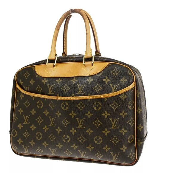 LOUIS VUITTON LV Logo Deauville Hand Bag Monogram Leather Brown - Picture 1 of 16